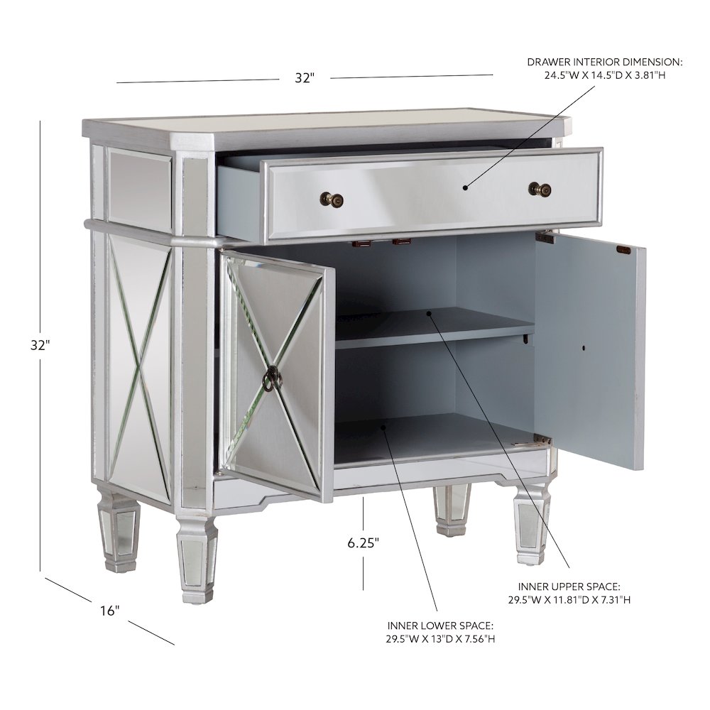 Mirrored 1-Drawer, 2-Door Console