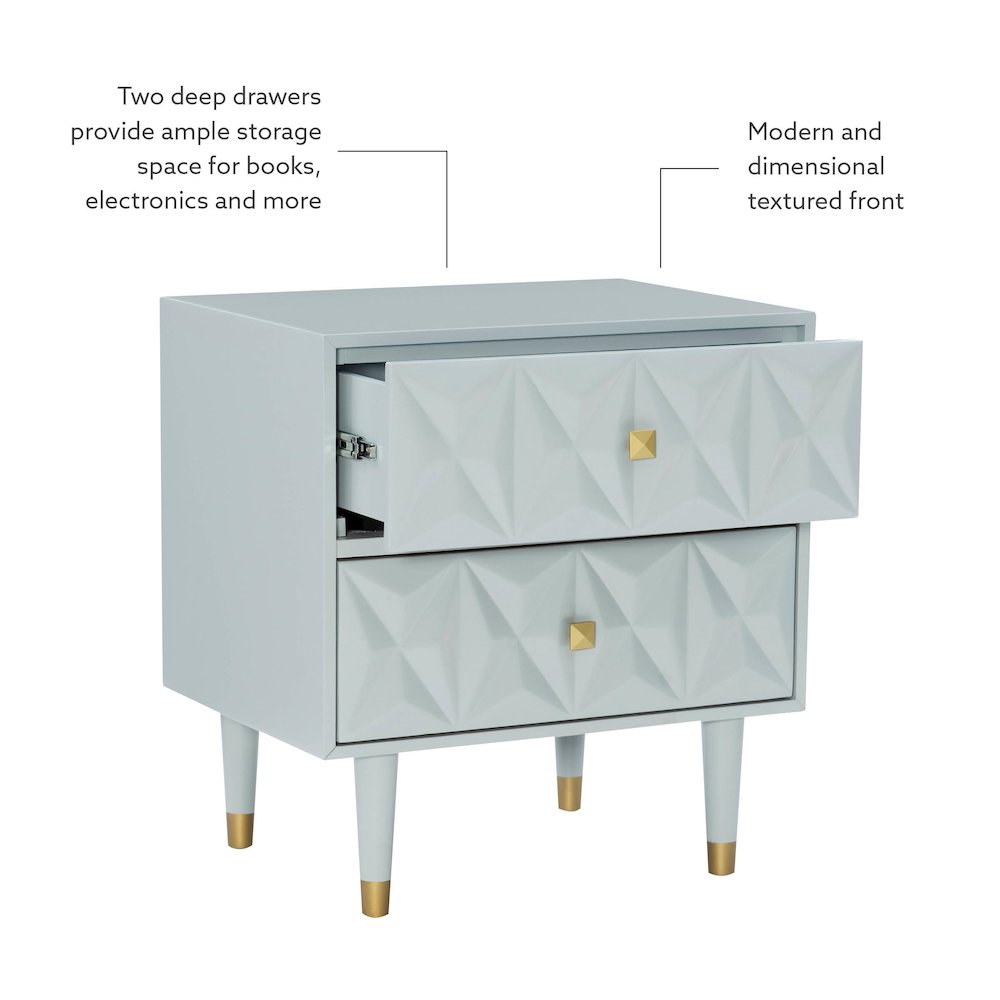 Two Drawer Geo Texture Nightstand Grey