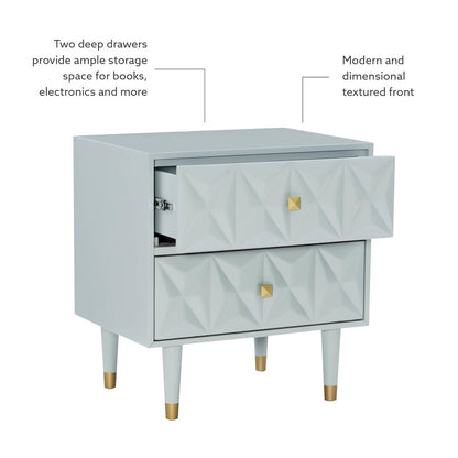 Two Drawer Geo Texture Nightstand Grey