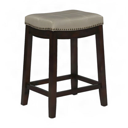 Rubberwood Counter Stools with Upholstered Seat, Set of 2 Barstools, Brown