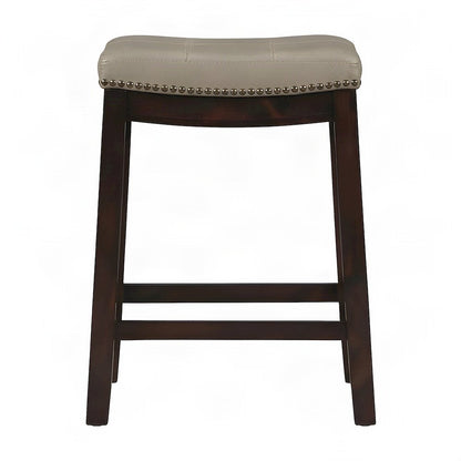 Rubberwood Counter Stools with Upholstered Seat, Set of 2 Barstools, Brown