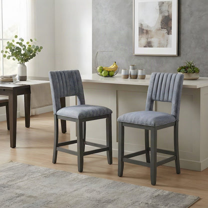 Fabric Upholstered Counter Stools with Padded Back, Set of 2, Grey