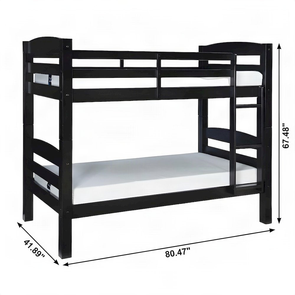 FurniFact Twin Bunk Bed with Built-In Ladder and Solid Pine Posts, Black