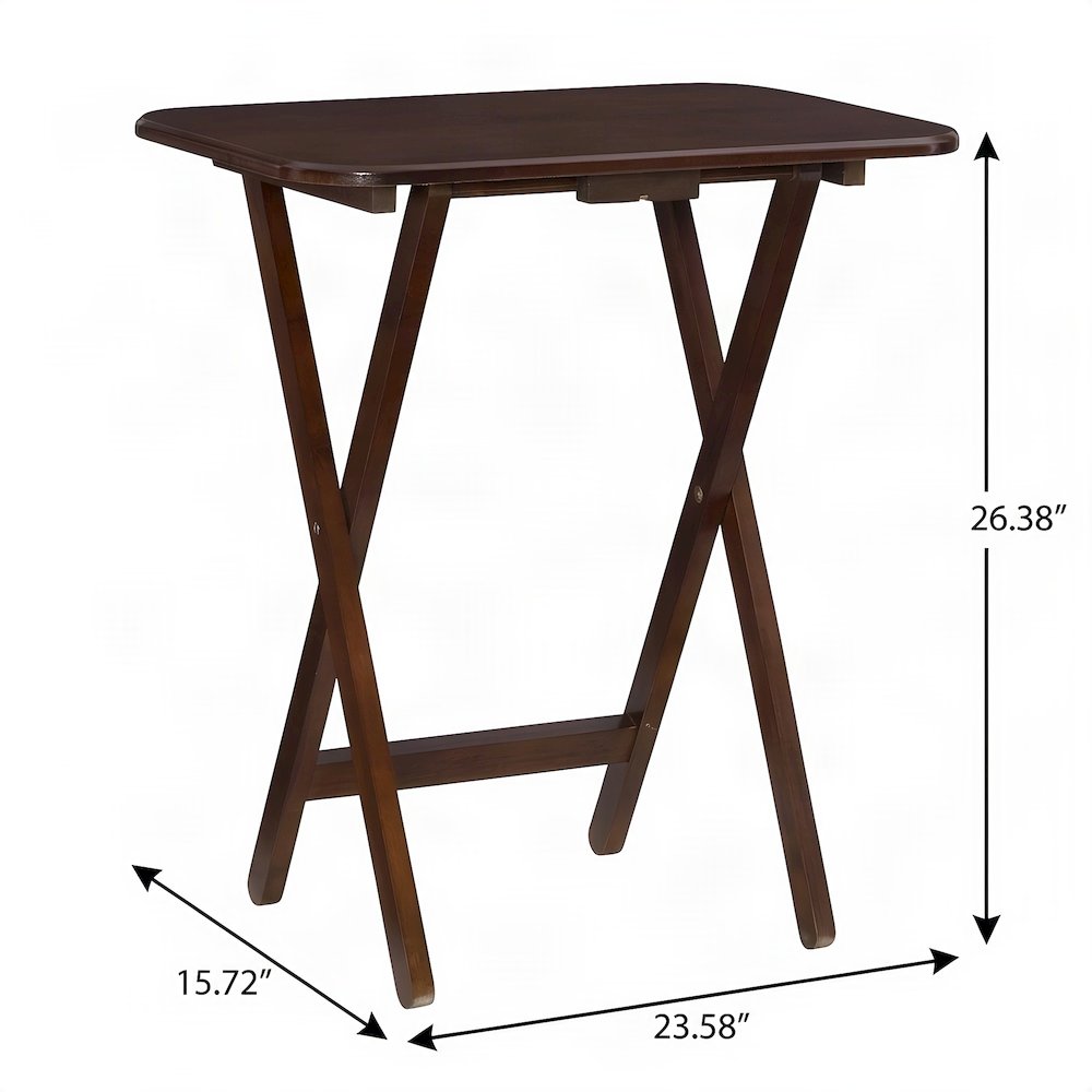 FurniFact Tray Table Set with Storage Stand and Rubberwood Legs, Brown