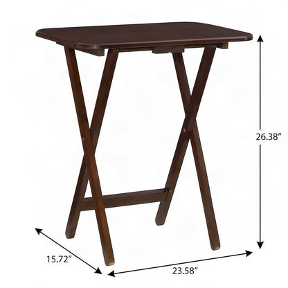 FurniFact Tray Table Set with Storage Stand and Rubberwood Legs, Brown