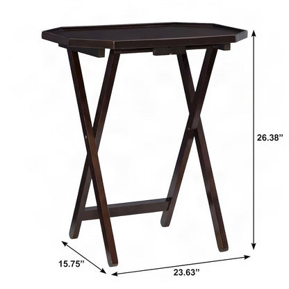 FurniFact Tray Table Set, Rubberwood Base, Brown