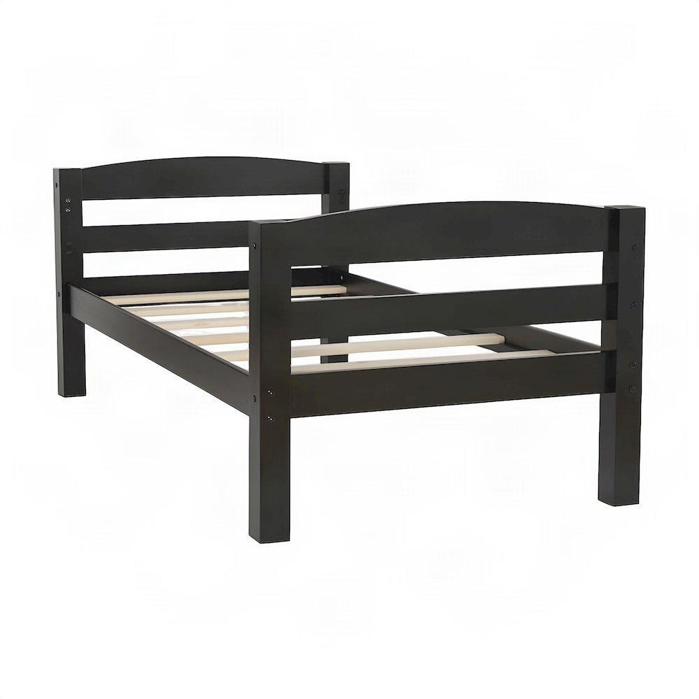 Pine Wood Twin over Full Bunk Bed with Built-In Ladder for Kids, Black