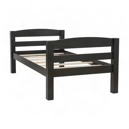 Pine Wood Twin over Full Bunk Bed with Built-In Ladder for Kids, Black