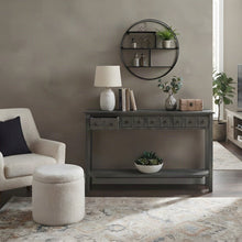 Rubberwood Console Table with Drawers and Open Shelf for Entryway, Grey