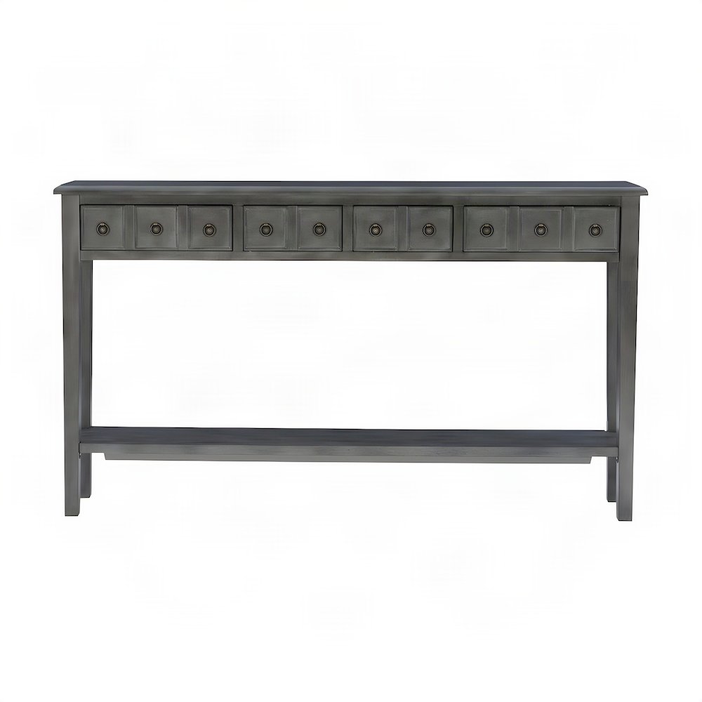 Rubberwood Console Table with Drawers and Open Shelf for Entryway, Grey