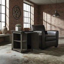 Wood-Finish Side Table with Hidden Door Cabinet and Storage Shelves, Grey