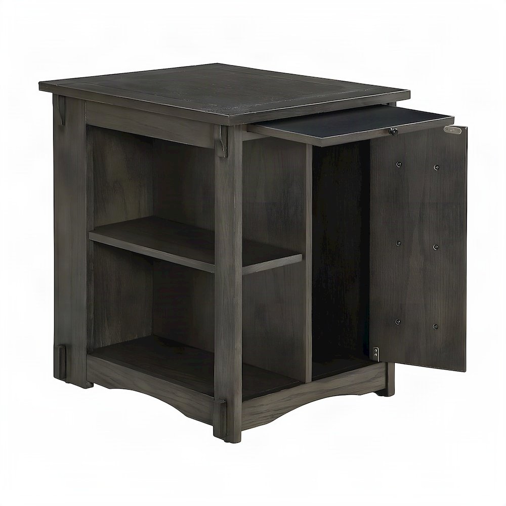 Wood-Finish Side Table with Hidden Door Cabinet and Storage Shelves, Grey
