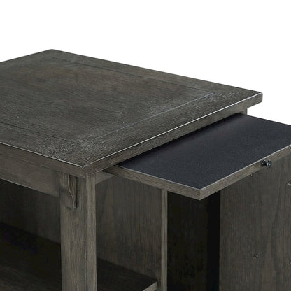 Wood-Finish Side Table with Hidden Door Cabinet and Storage Shelves, Grey