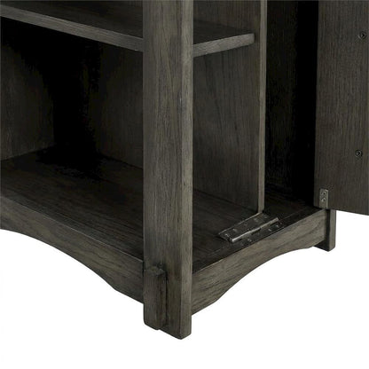 Wood-Finish Side Table with Hidden Door Cabinet and Storage Shelves, Grey