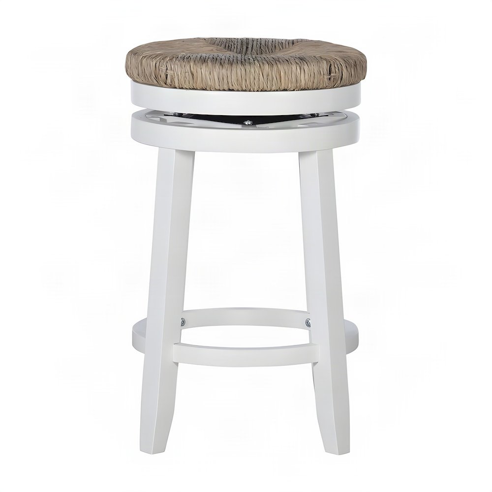 Rubberwood Swivel Counter Stool with Woven Seagrass Seat, Backless, White