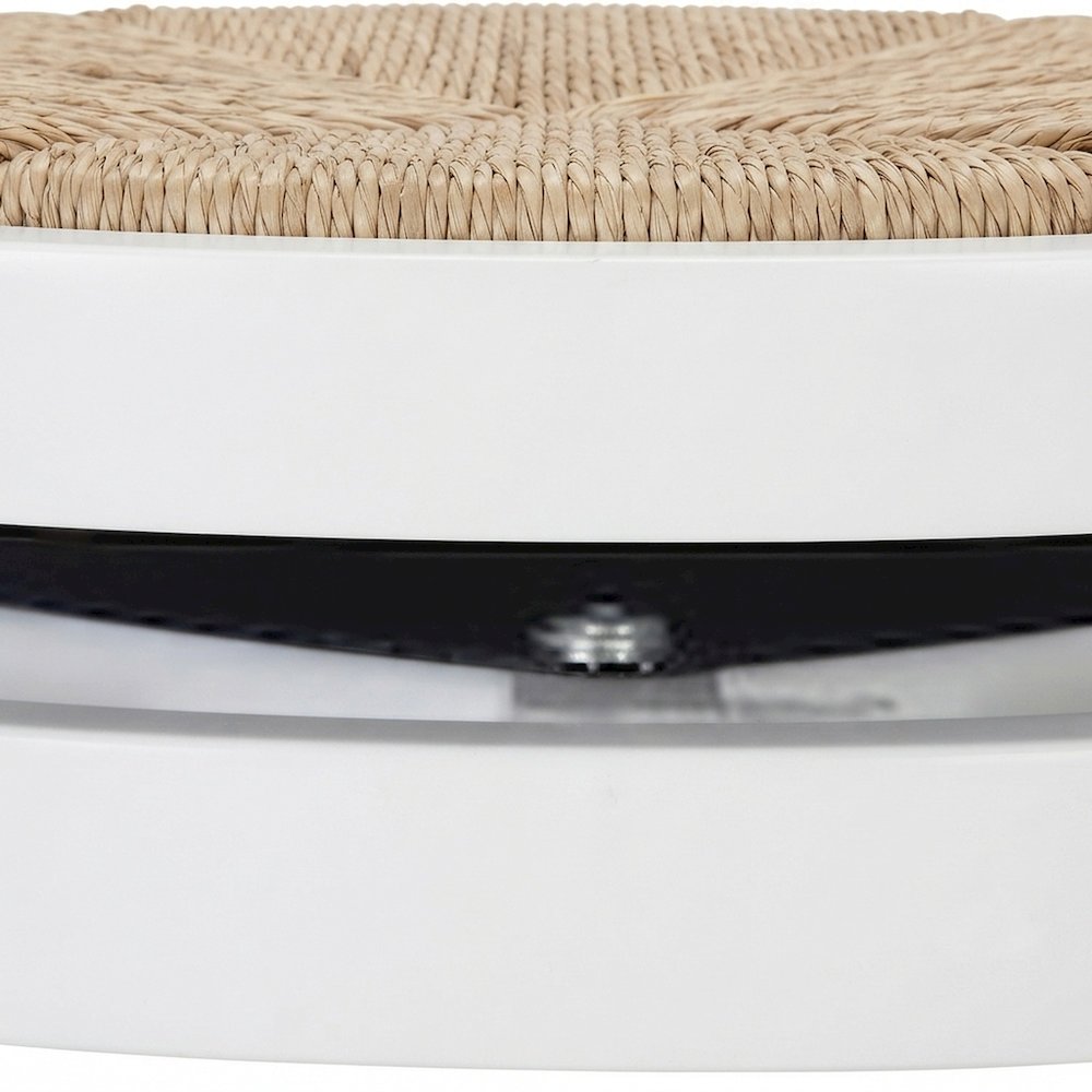 Rubberwood Swivel Counter Stool with Woven Seagrass Seat, Backless, White