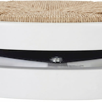Rubberwood Swivel Counter Stool with Woven Seagrass Seat, Backless, White