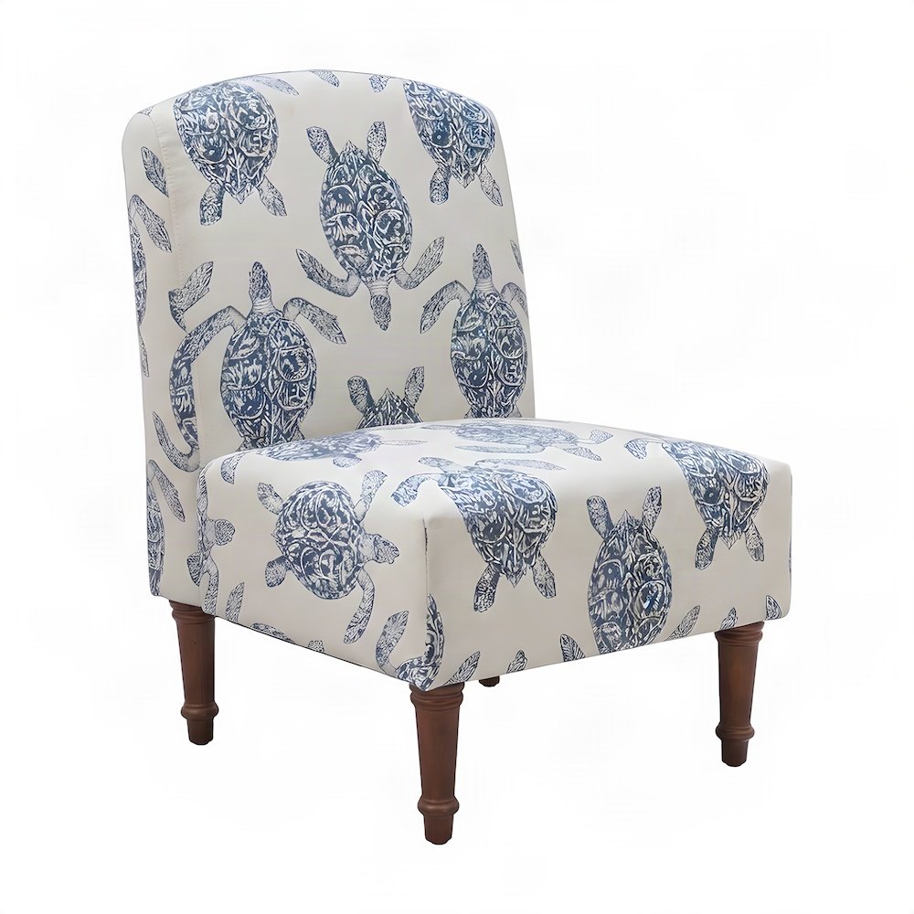 Turtle-Print Upholstered Armless Slipper Chair with Turned Wood Legs, Brown