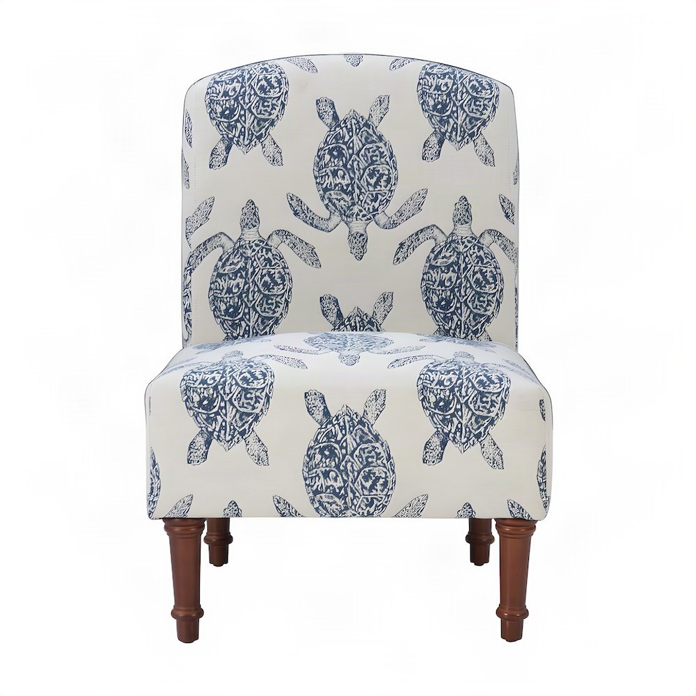 Turtle-Print Upholstered Armless Slipper Chair with Turned Wood Legs, Brown