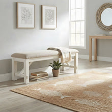 Rubberwood Upholstered Dining Bench with Foam-Padded Seat, Distressed, White