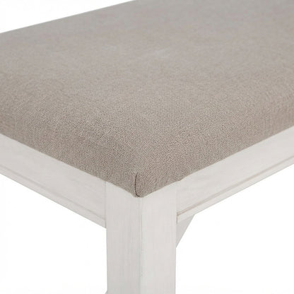 Rubberwood Upholstered Dining Bench with Foam-Padded Seat, Distressed, White