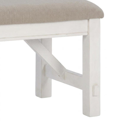 Rubberwood Upholstered Dining Bench with Foam-Padded Seat, Distressed, White