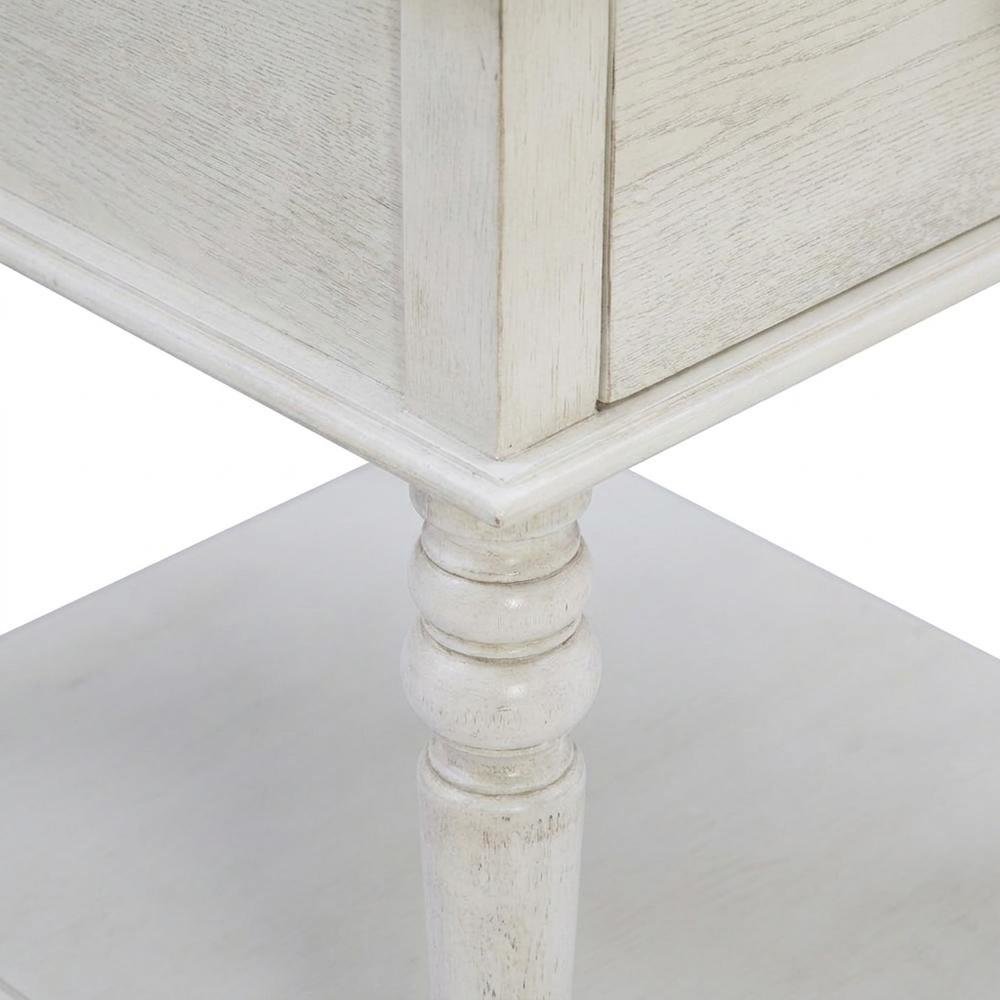 Turned-Leg Rubberwood and MDF Farmhouse Side Table with Storage Drawer, White
