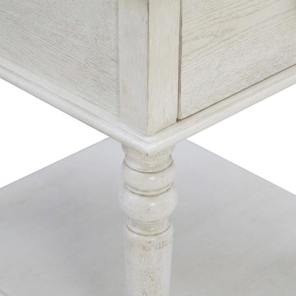 Turned-Leg Rubberwood and MDF Farmhouse Side Table with Storage Drawer, White