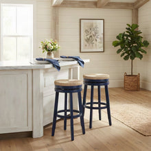 Rubberwood Swivel Bar Stool with Seagrass Seat, Blue