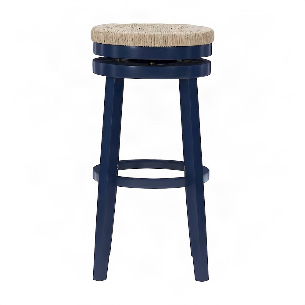 Rubberwood Swivel Bar Stool with Seagrass Seat, Blue