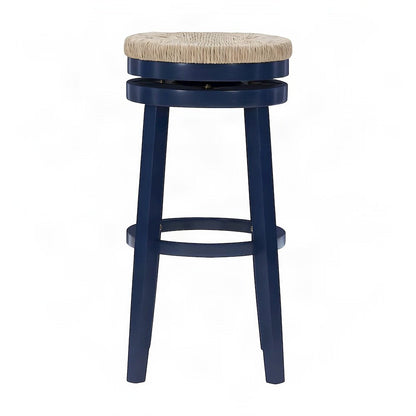 Rubberwood Swivel Bar Stool with Seagrass Seat, Blue