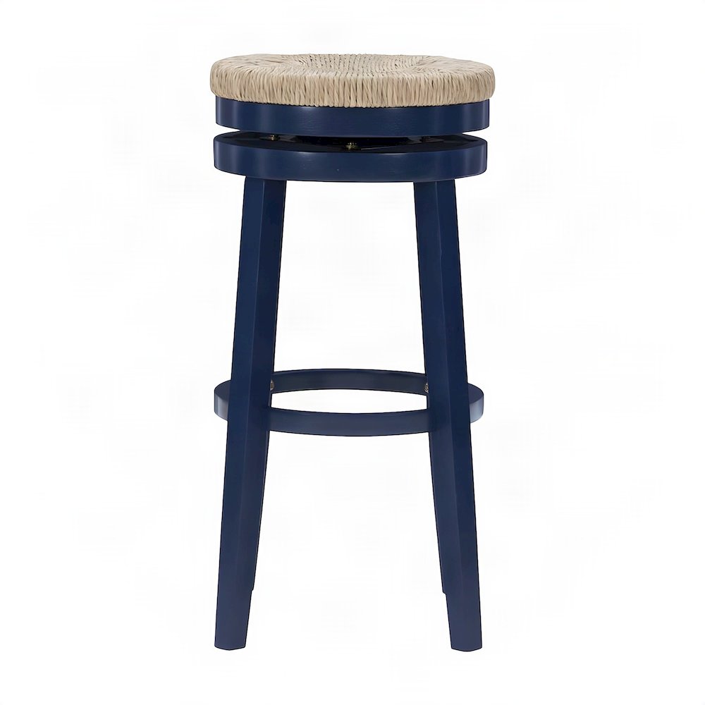 Rubberwood Swivel Bar Stool with Seagrass Seat, Blue