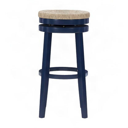 Rubberwood Swivel Bar Stool with Seagrass Seat, Blue