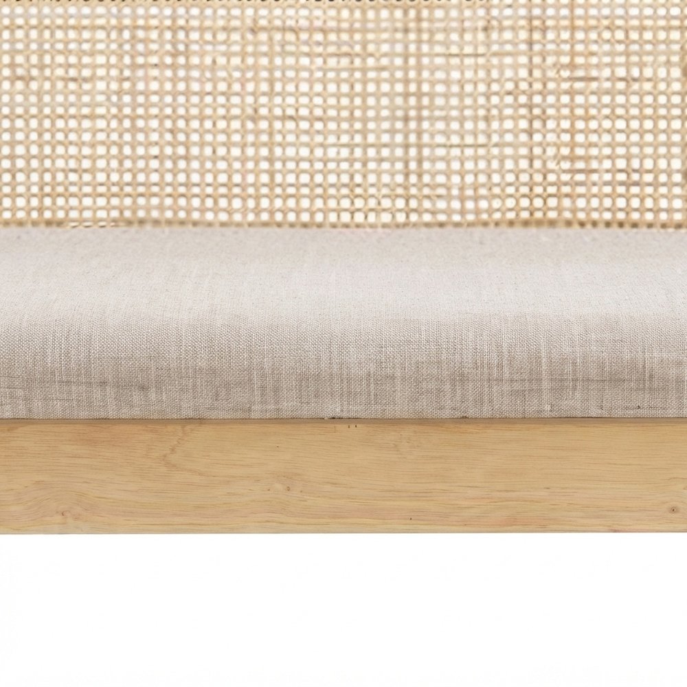 Rattan Cane Upholstered Dining Bench with Low-Profile Back, Wood Frame, Brown