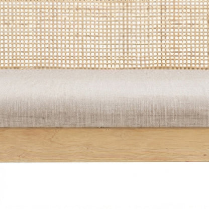 Rattan Cane Upholstered Dining Bench with Low-Profile Back, Wood Frame, Brown