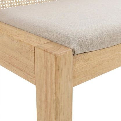 Rattan Cane Upholstered Dining Bench with Low-Profile Back, Wood Frame, Brown