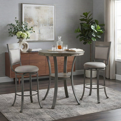 Ash Veneer Bar Table and Swivel Bar Height Stools, Set of 3, Pewter