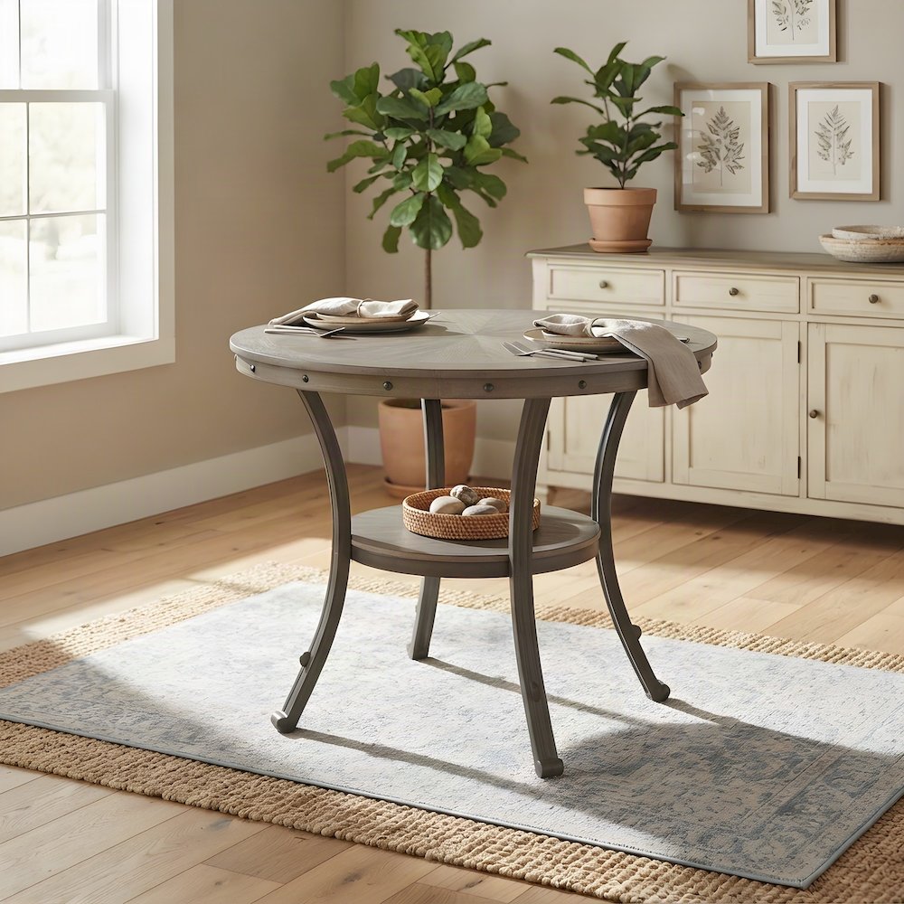 Round Counter Height Pub Table with MDF Top and Curved Steel Legs, Pewter