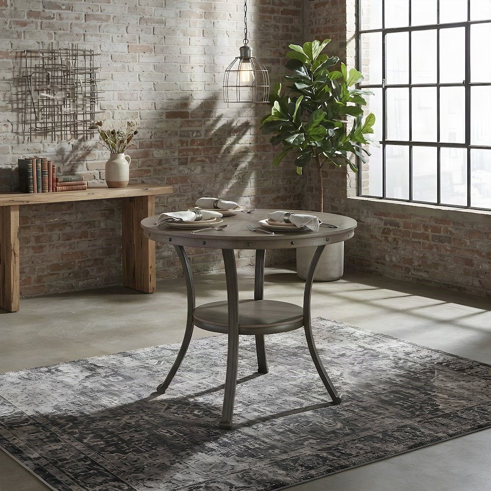 Round Counter Height Pub Table with MDF Top and Curved Steel Legs, Pewter