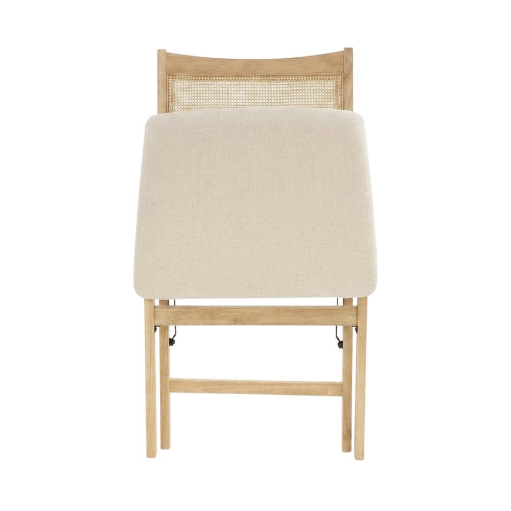 Beige Rattan Cane Folding Dining Side Chair with Polyester Fabric Seat