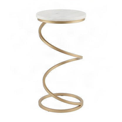 Round Marble Top Pedestal Drink Table with Powder-Coated Spiral Base, White