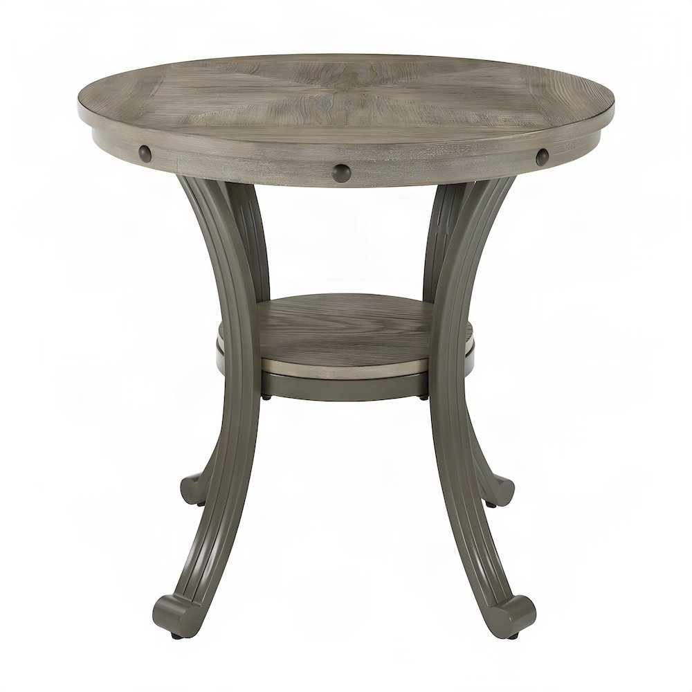 Round Metal-Frame End Table with MDF Top and Lower Shelf, Side, Pewter Grey