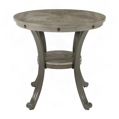Round Metal-Frame End Table with MDF Top and Lower Shelf, Side, Pewter Grey