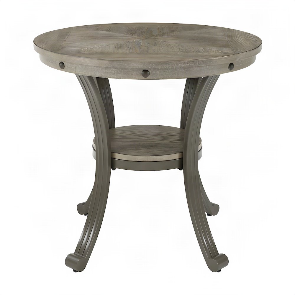 Round Metal-Frame End Table with MDF Top and Lower Shelf, Side, Pewter Grey