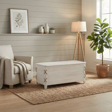 Rope-Detail Wooden Blanket and Storage Chest with Safety-Hinge Lid, White