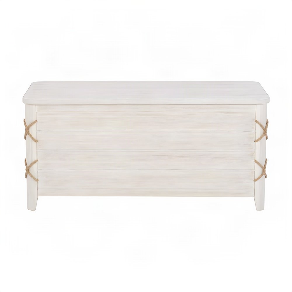Rope-Detail Wooden Blanket and Storage Chest with Safety-Hinge Lid, White