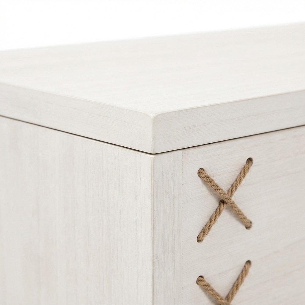 Rope-Detail Wooden Blanket and Storage Chest with Safety-Hinge Lid, White