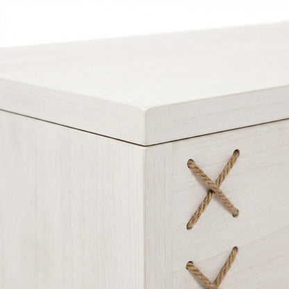 Rope-Detail Wooden Blanket and Storage Chest with Safety-Hinge Lid, White