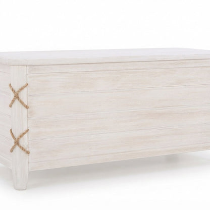 Rope-Detail Wooden Blanket and Storage Chest with Safety-Hinge Lid, White
