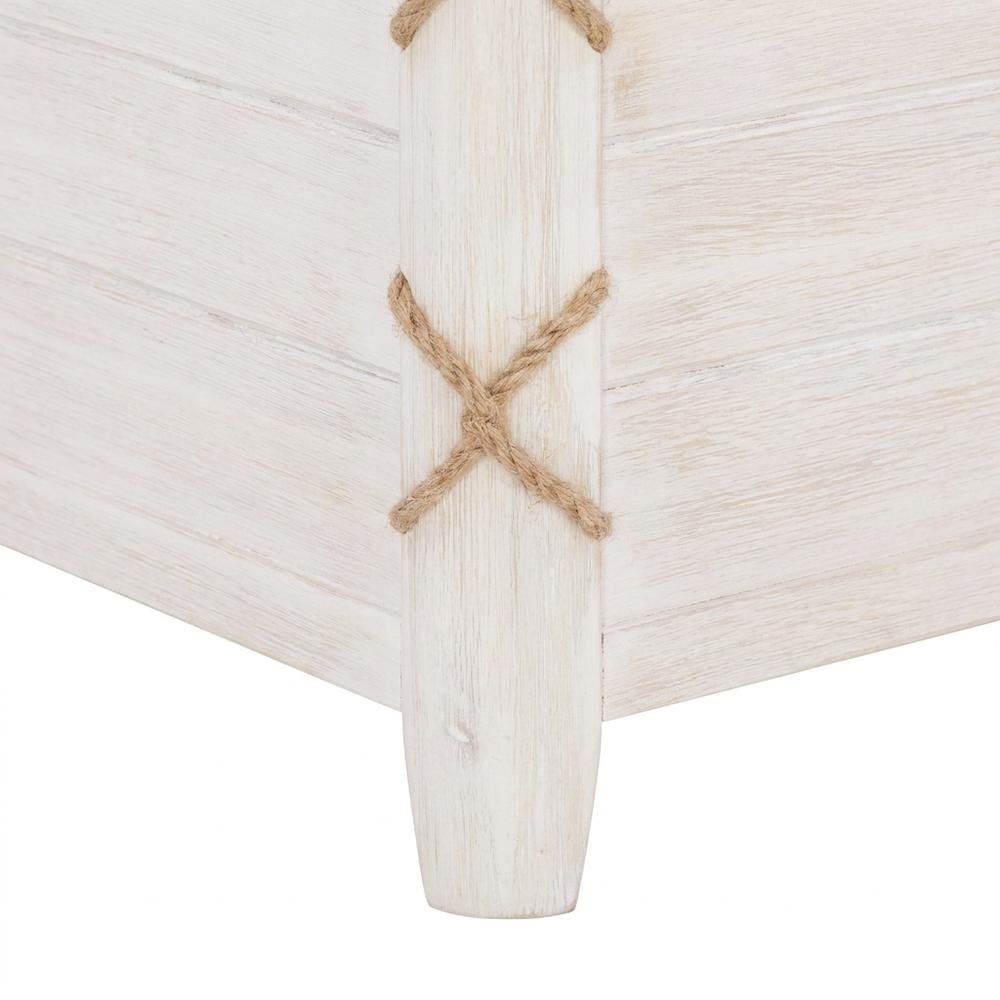 Rope-Detail Wooden Blanket and Storage Chest with Safety-Hinge Lid, White